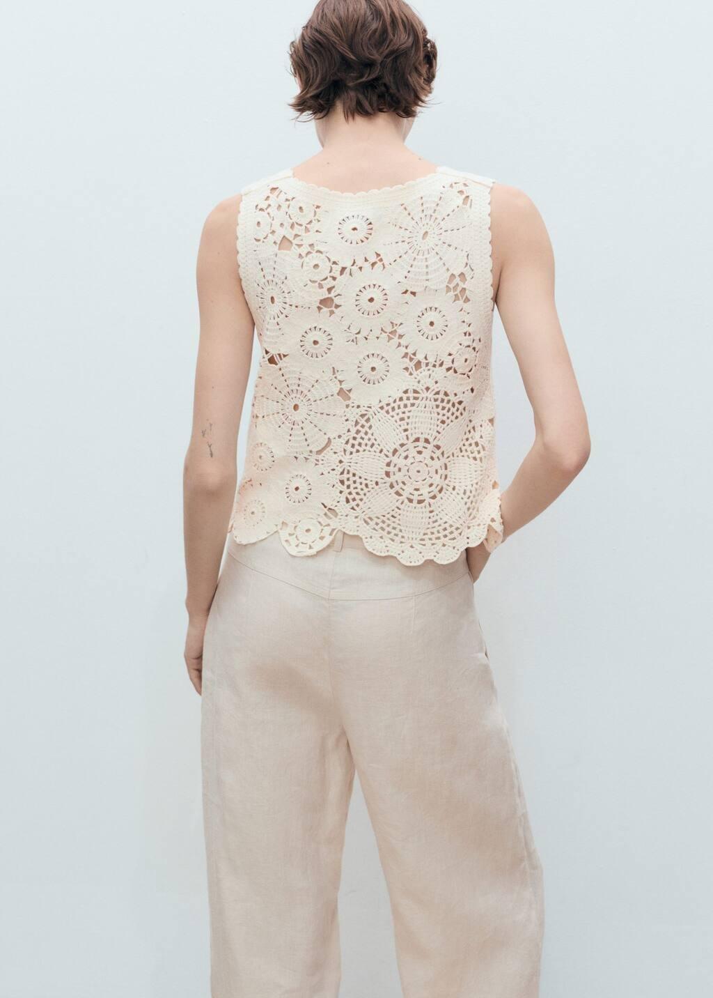 Beige Crochet Top With Flowers, , large image number 5