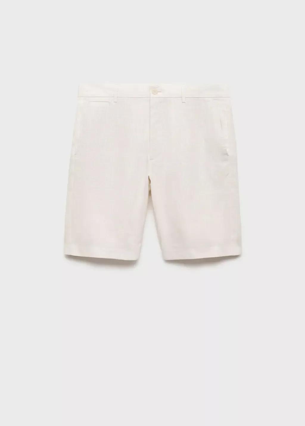 Cream Slim-Fit Linen Bermuda Shorts, Natural White, large image number 3