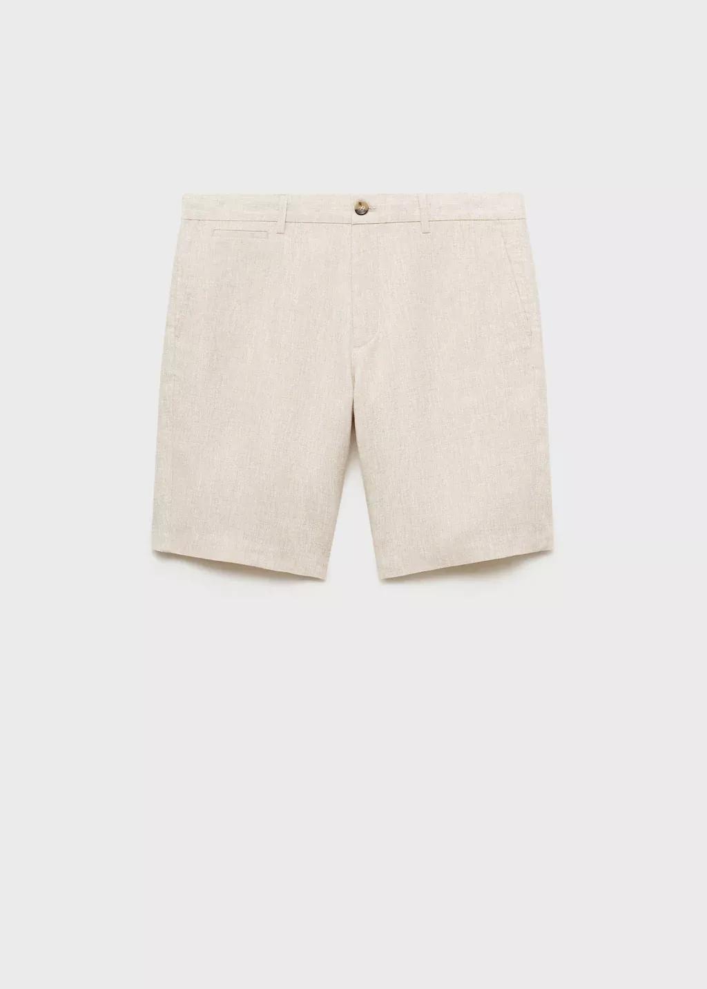 Ecru Slim-Fit Linen Bermuda Shorts, Light Beige, large image number 3