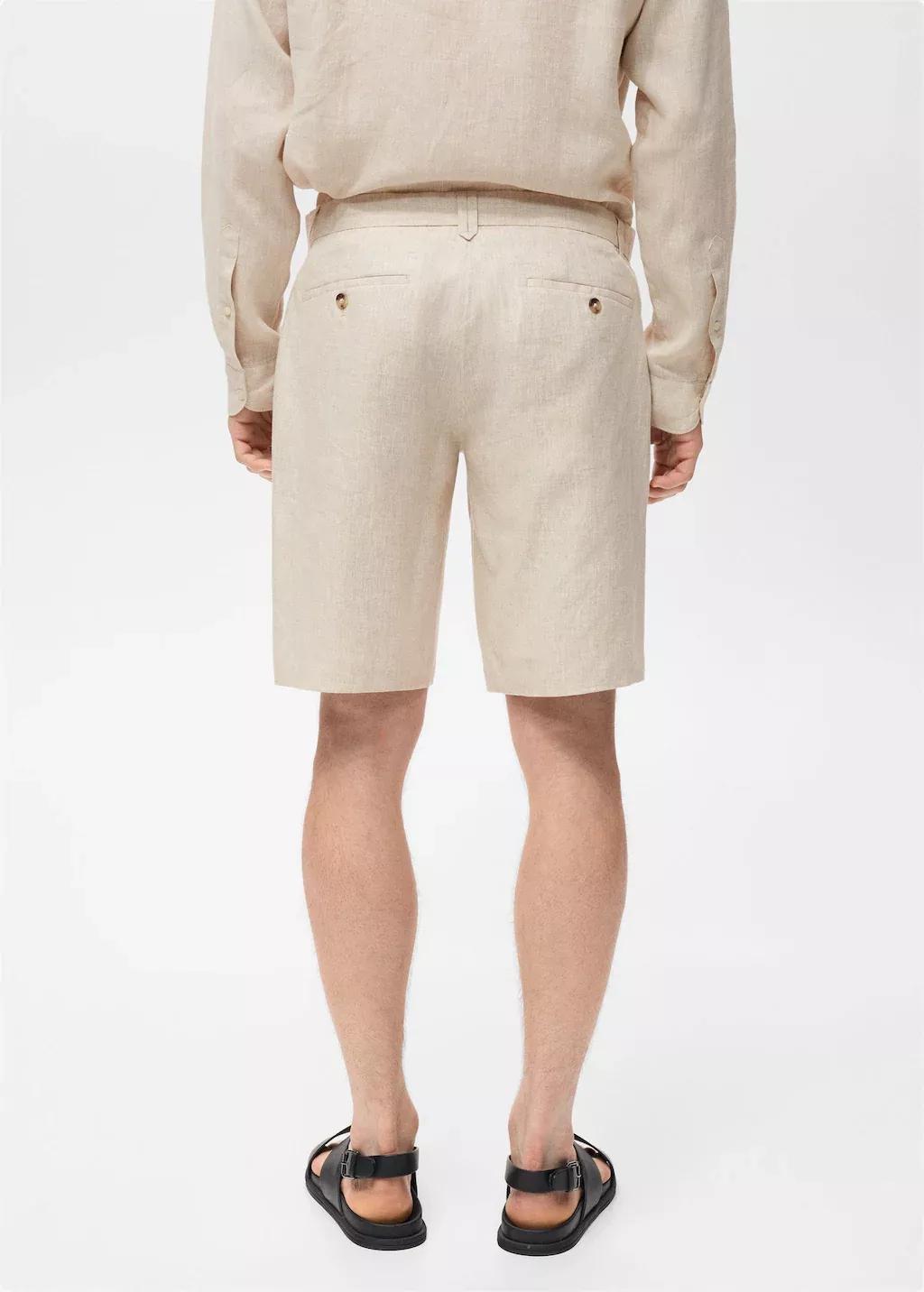 Ecru Slim-Fit Linen Bermuda Shorts, Light Beige, large image number 6