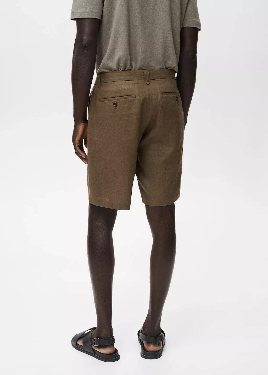 Brown Slim-Fit Linen Bermuda Shorts, Medium Green, large image number 6