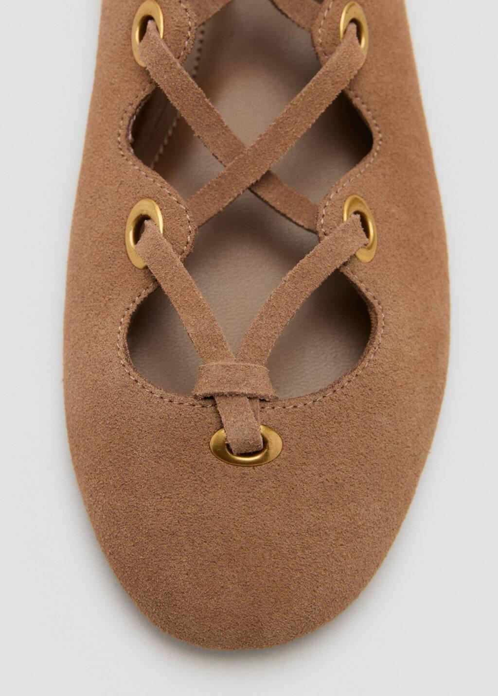BROWN Suede ballet flats with crossed straps, , large image number 1