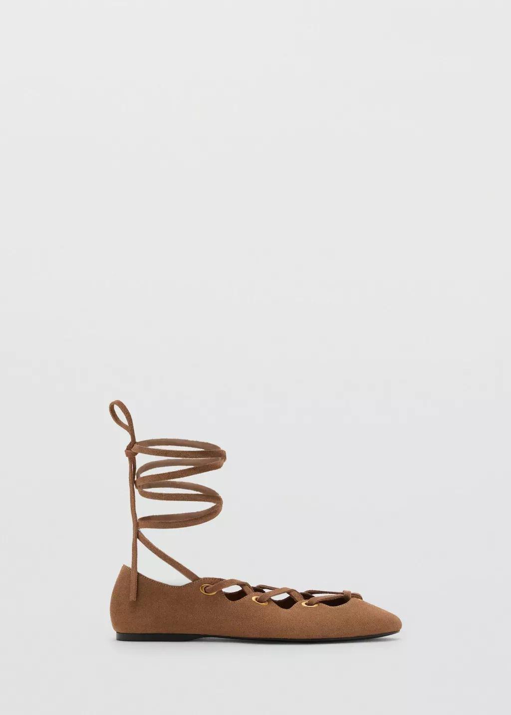 BROWN Suede ballet flats with crossed straps, , large image number 3