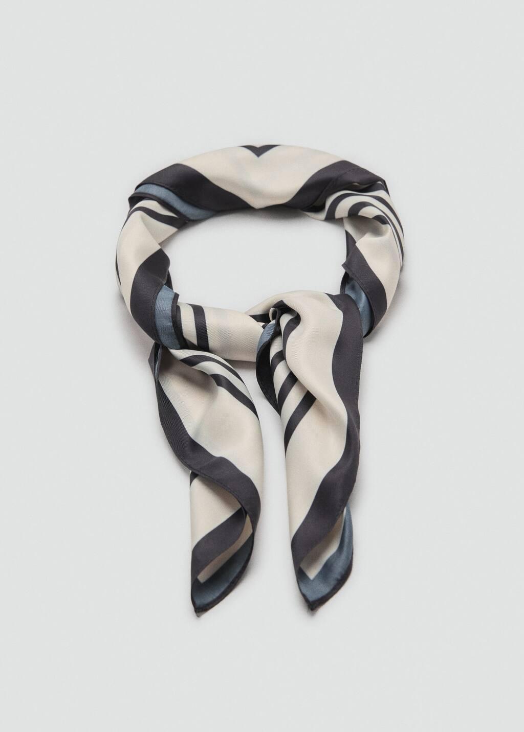Cream Geometric Stripe-Print Scarf, Light Beige, large image number 1