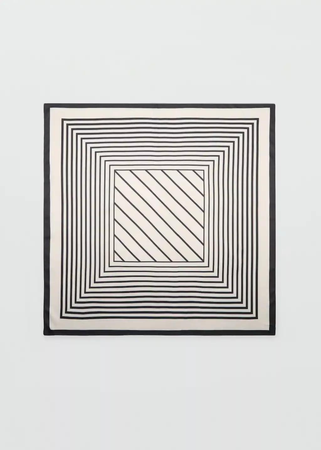 Cream Geometric Stripe-Print Scarf, Light Beige, large image number 2