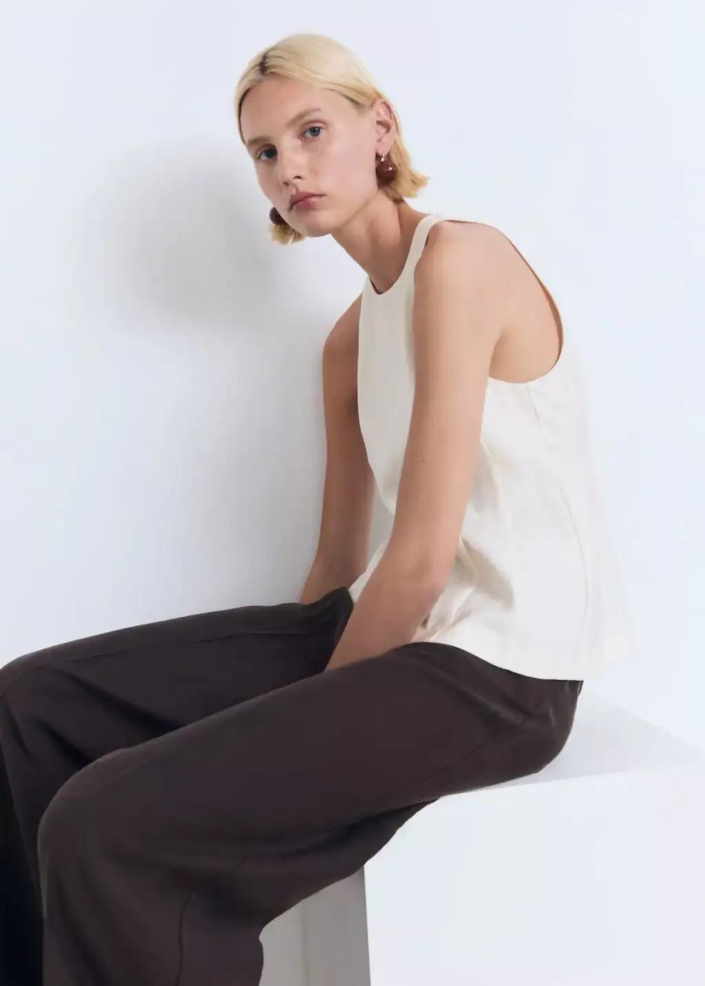 Cream Halter-Neck Flared Top, , medium