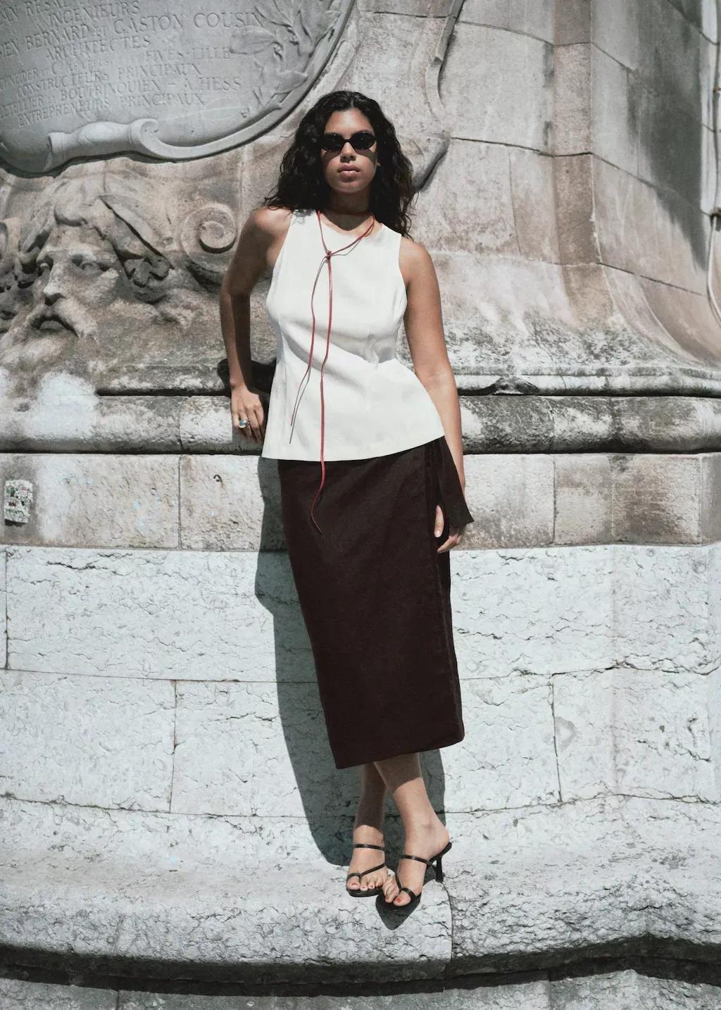 Cream Halter-Neck Flared Top, , large image number 3