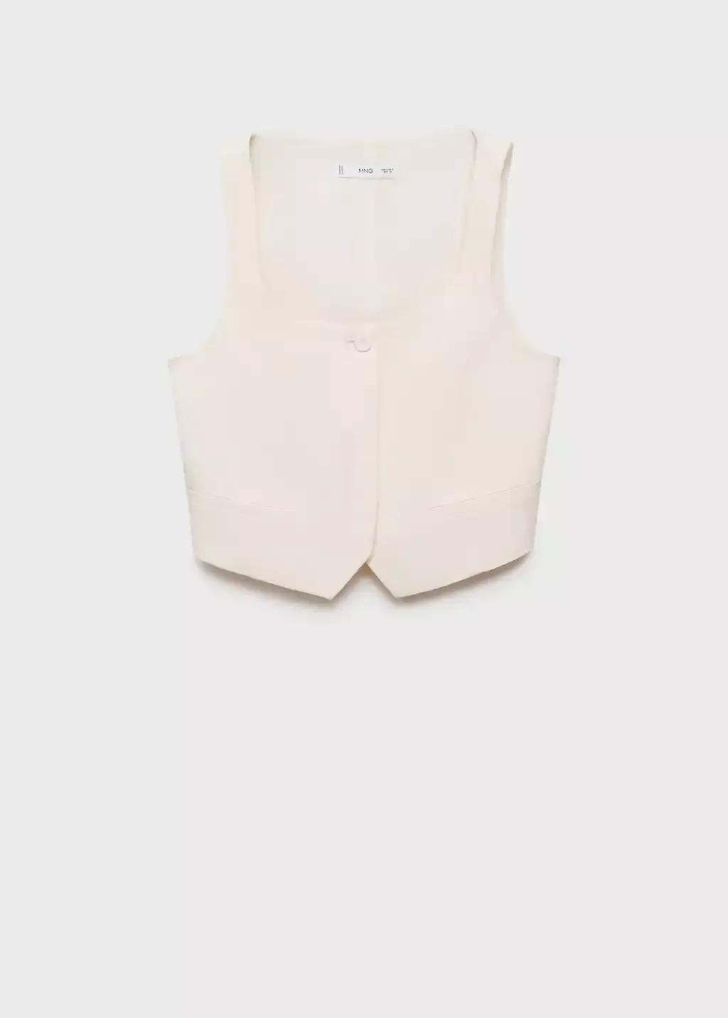 White Linen-Blend Suit Waistcoat, , large image number 3