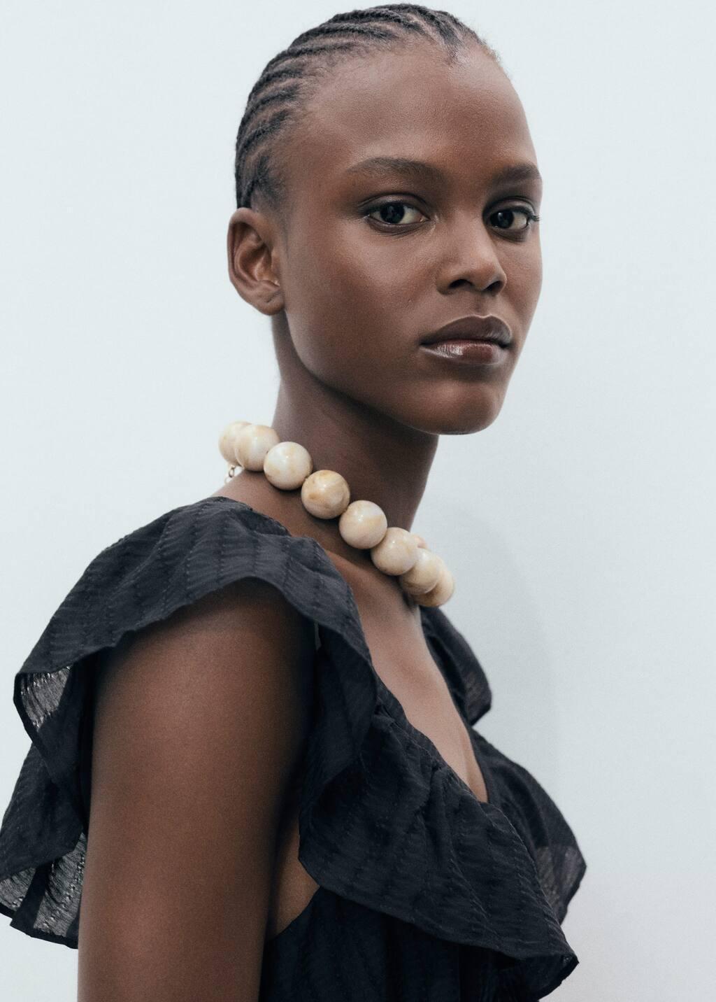 BLACK Long dress with ruffle neckline, Black, medium