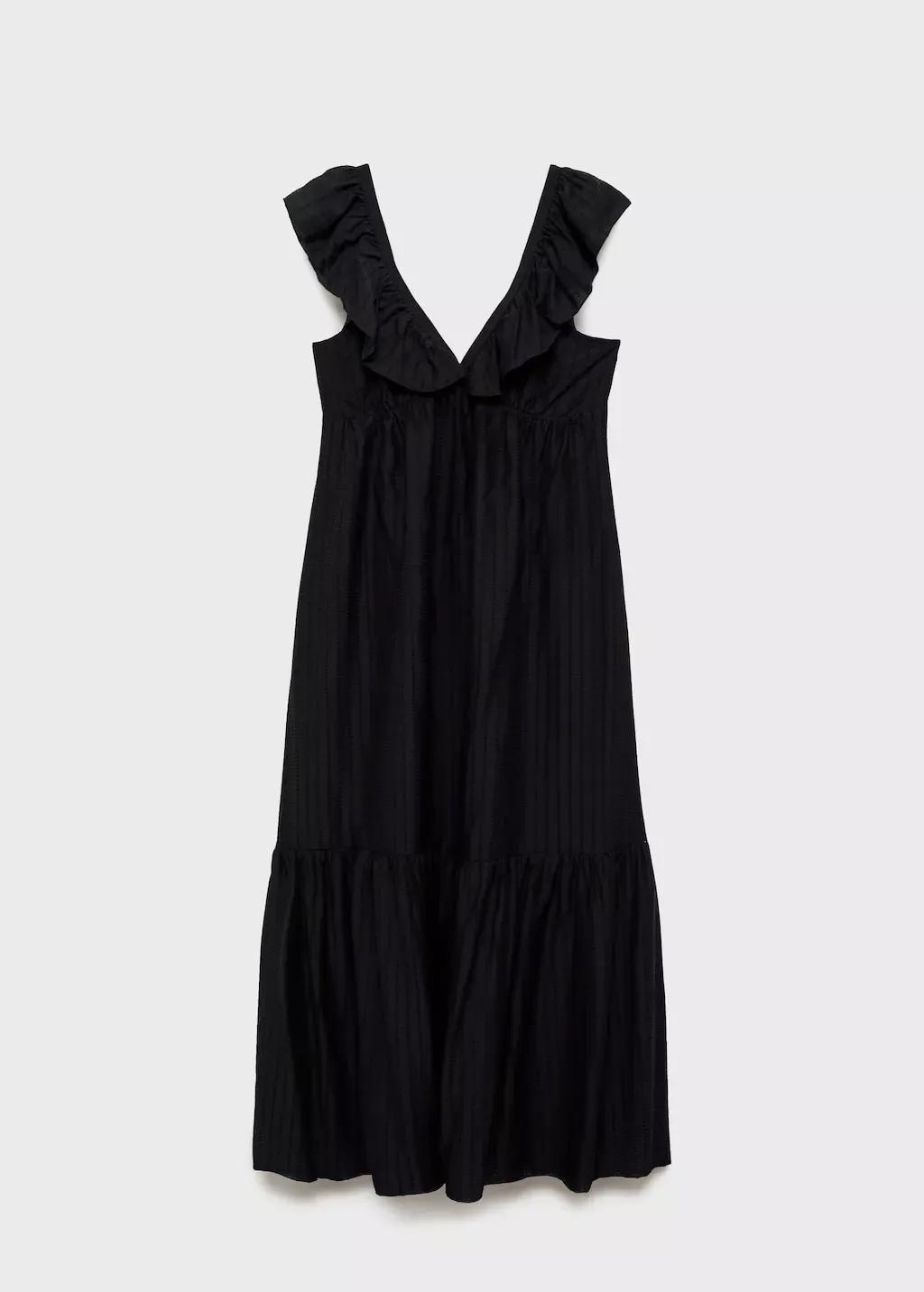 Black Long Dress With Ruffle Neckline, , large image number 4