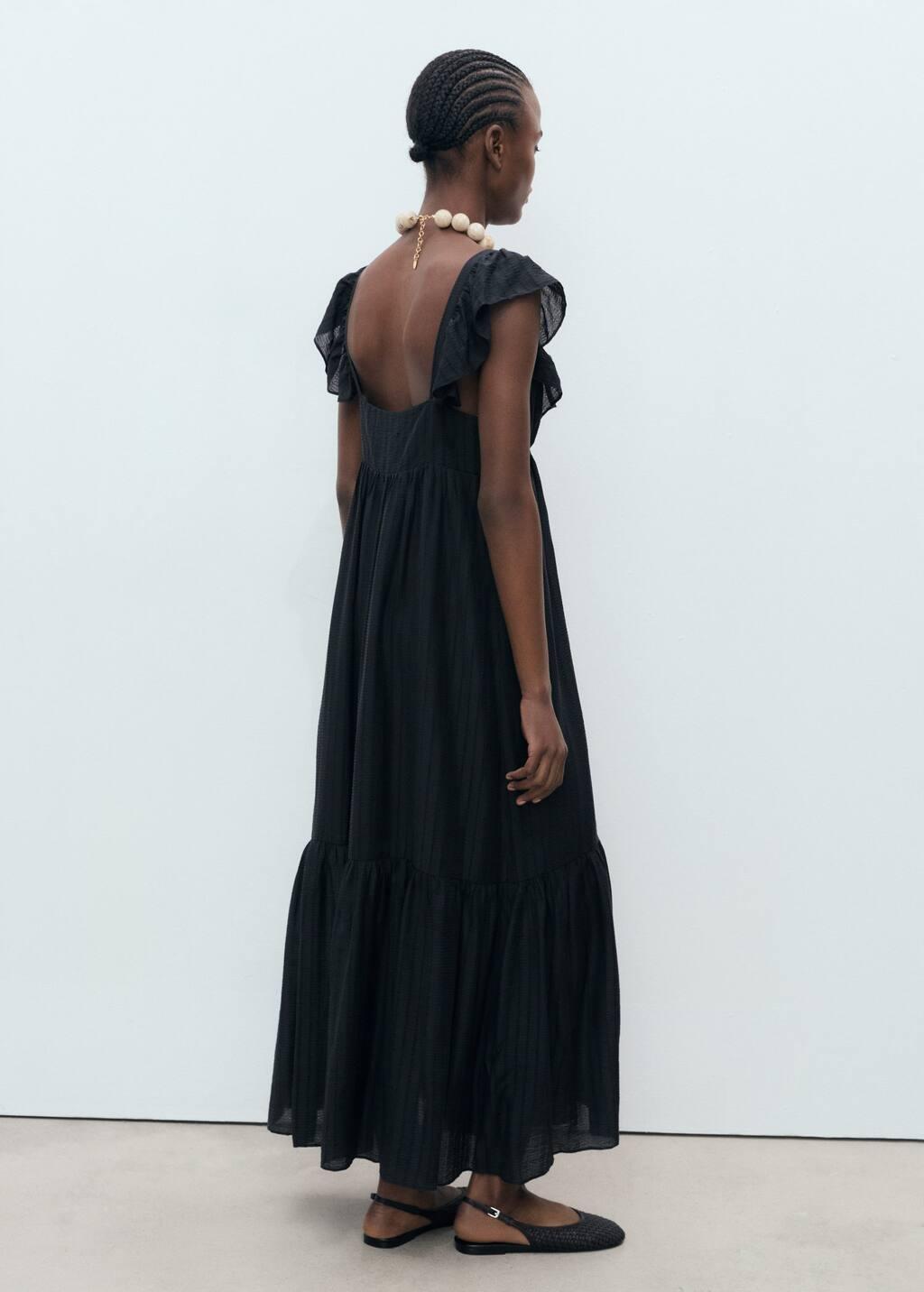 Black Long Dress With Ruffle Neckline, , large image number 5