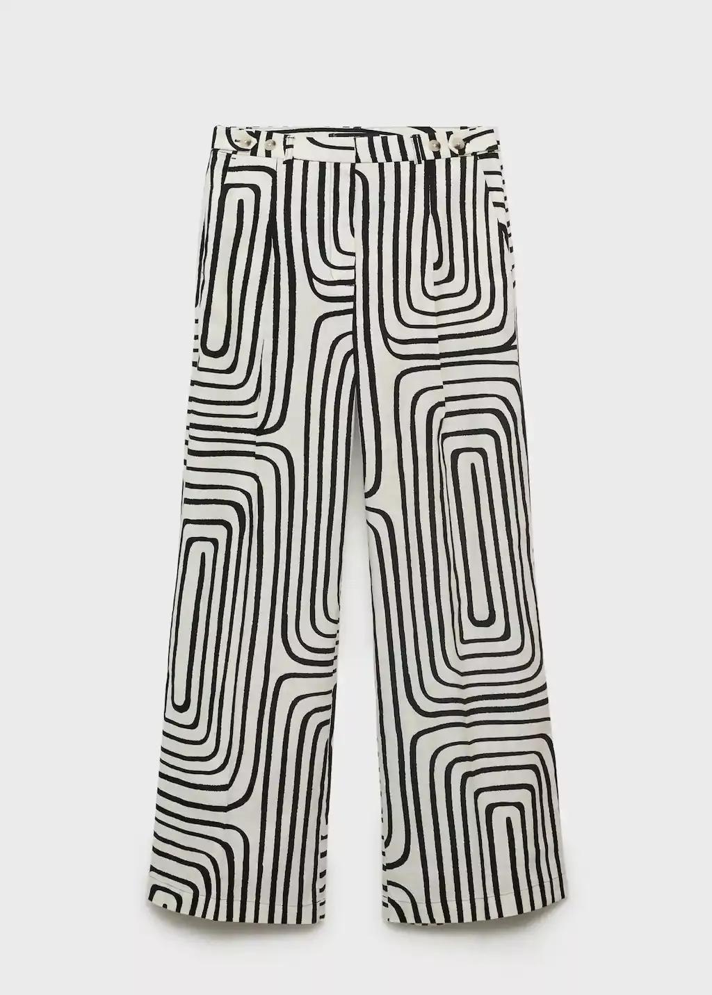 White Geometric-Print Linen Trousers, , large image number 3