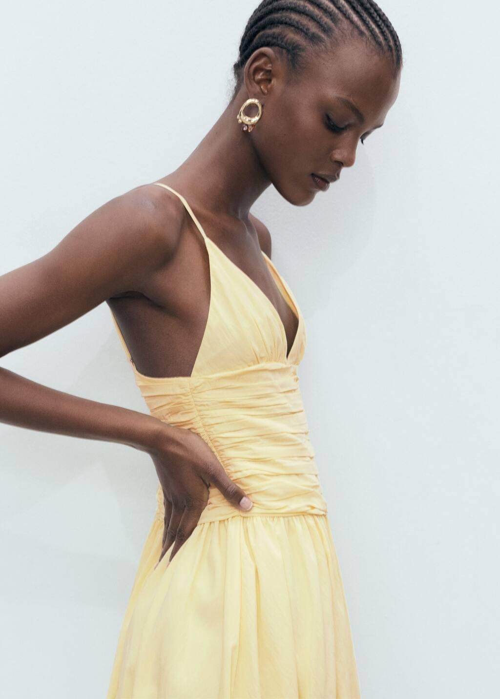 Yellow Gathered Balloon Dress, , large image number 2
