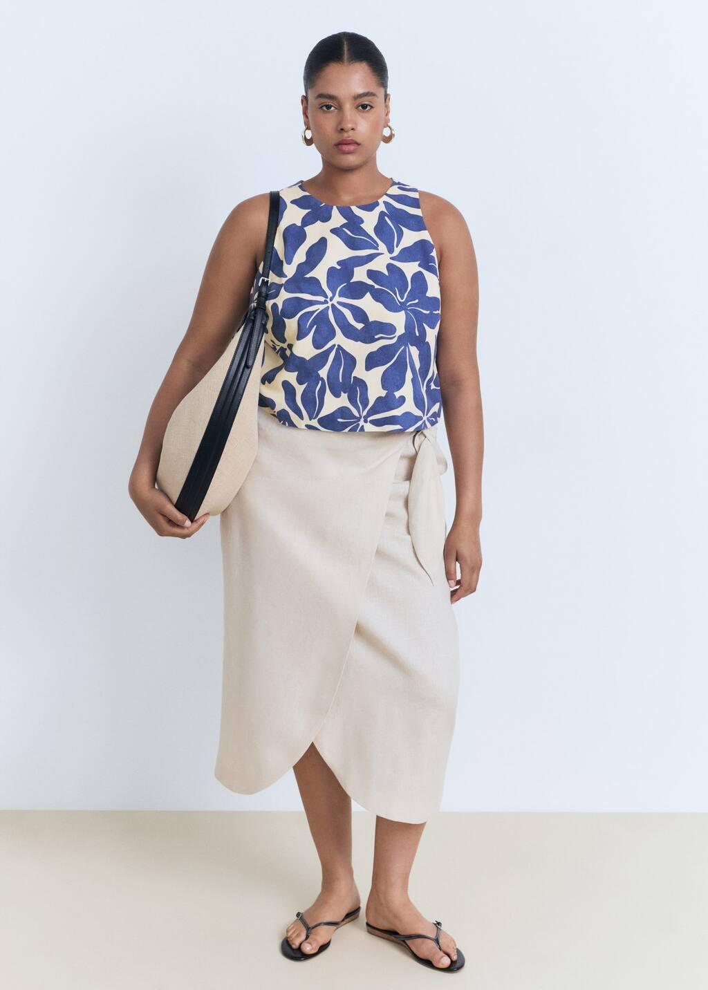 Blue Printed Linen-Blend Top, , large image number 4