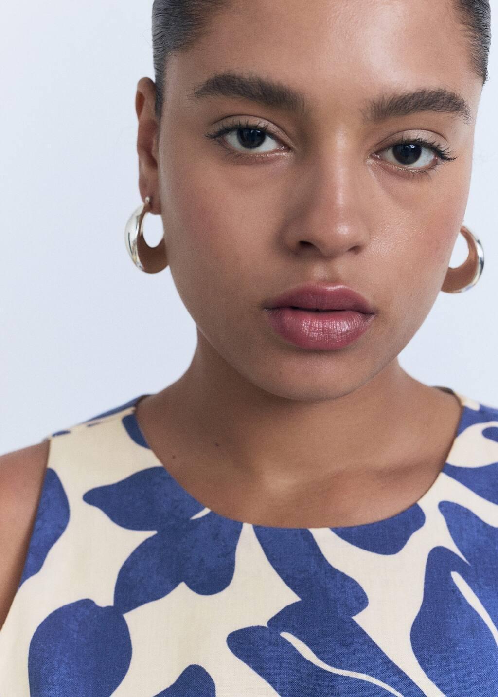 Blue Printed Linen-Blend Top, , large image number 5