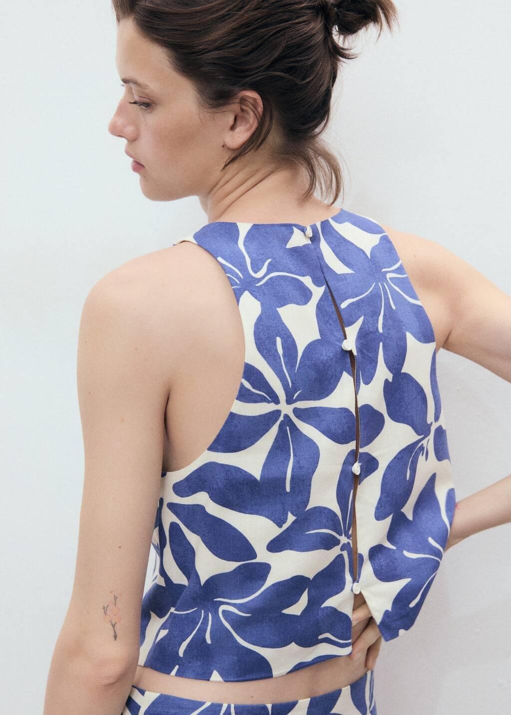 Blue Printed Linen-Blend Top, , large image number 8