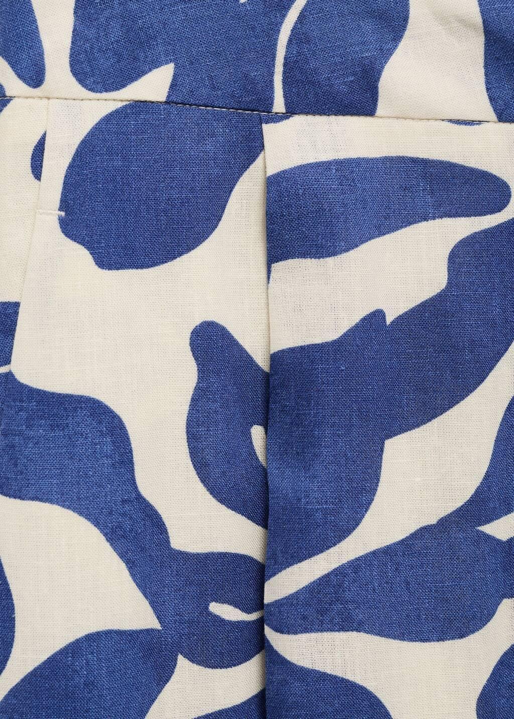 Blue Printed Linen-Blend Trousers, , large image number 4
