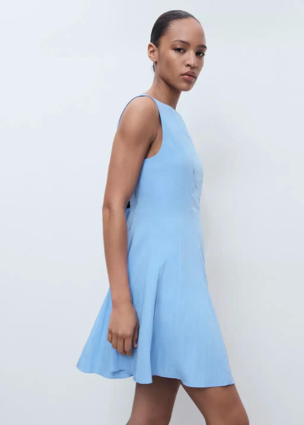 Blue Pleated Short Dress, , large image number 1
