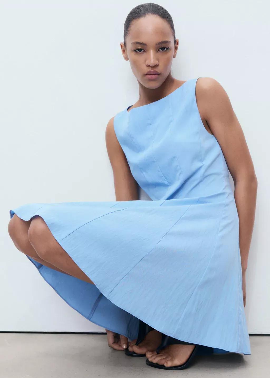 Blue Pleated Short Dress, , large image number 3