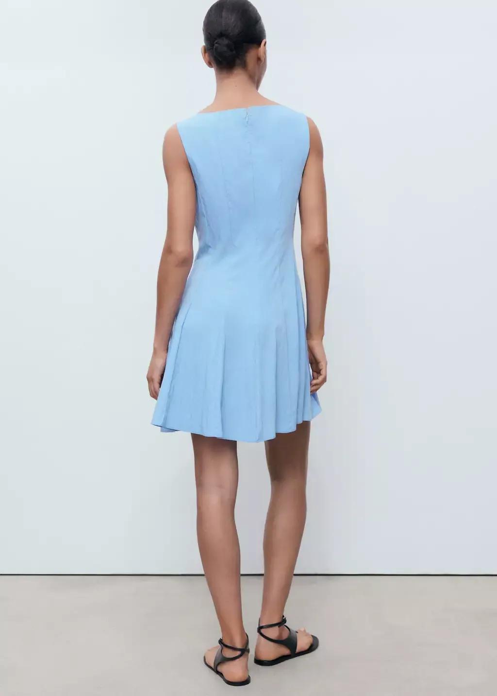 Blue Pleated Short Dress, , large image number 5