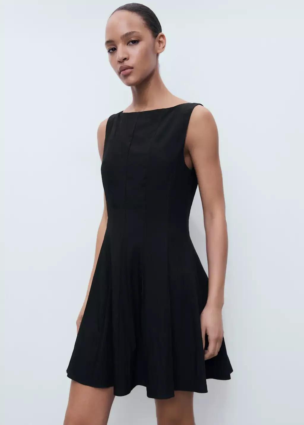 BLACK Boat-neck dress with pleats, Black, medium