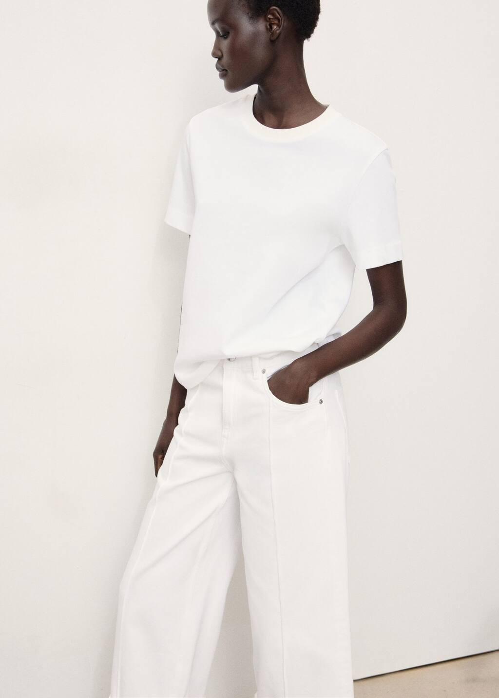 White Wide Leg Jeans With Turned-Up Hem, , large image number 1