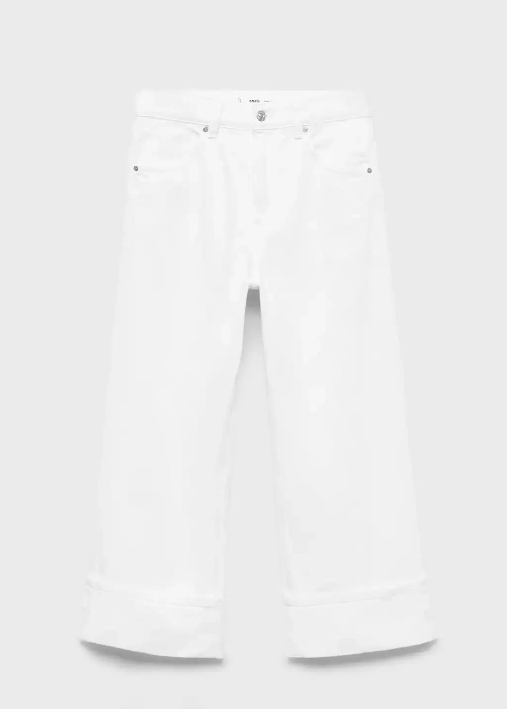 White Wide Leg Jeans With Turned-Up Hem, , large image number 3