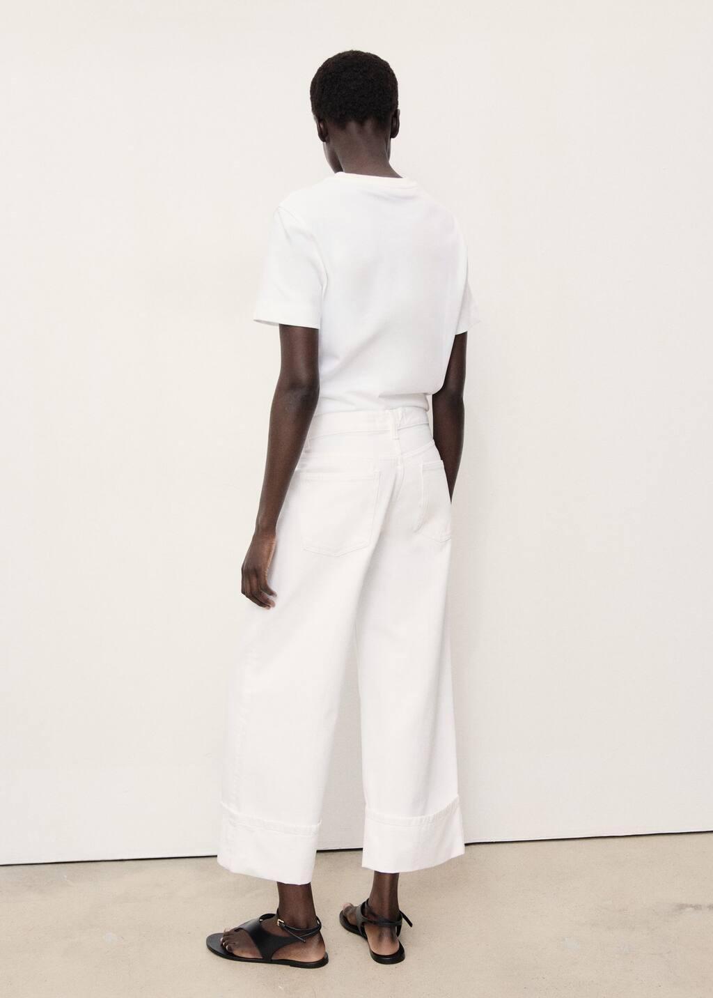 White Wide Leg Jeans With Turned-Up Hem, , large image number 5