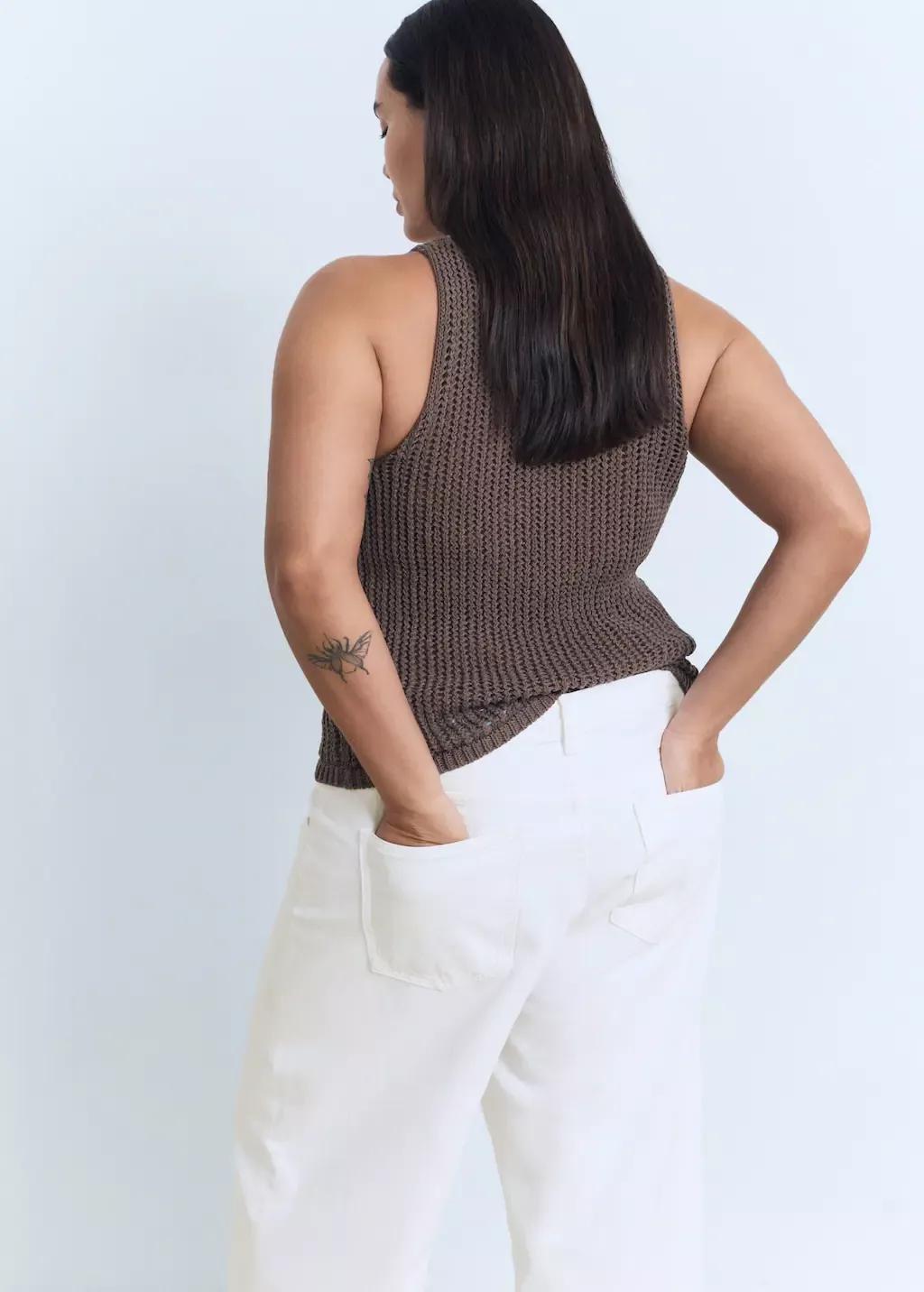 WHITE Wide leg cropped jeans with turned-up hem, , large image number 6