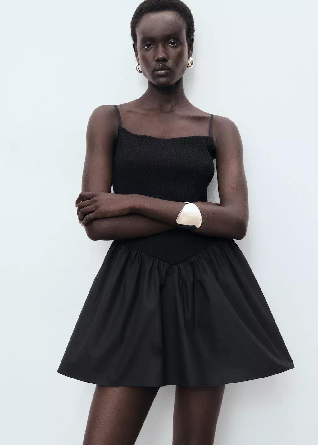 BLACK Combined gathered dress, , large image number 0