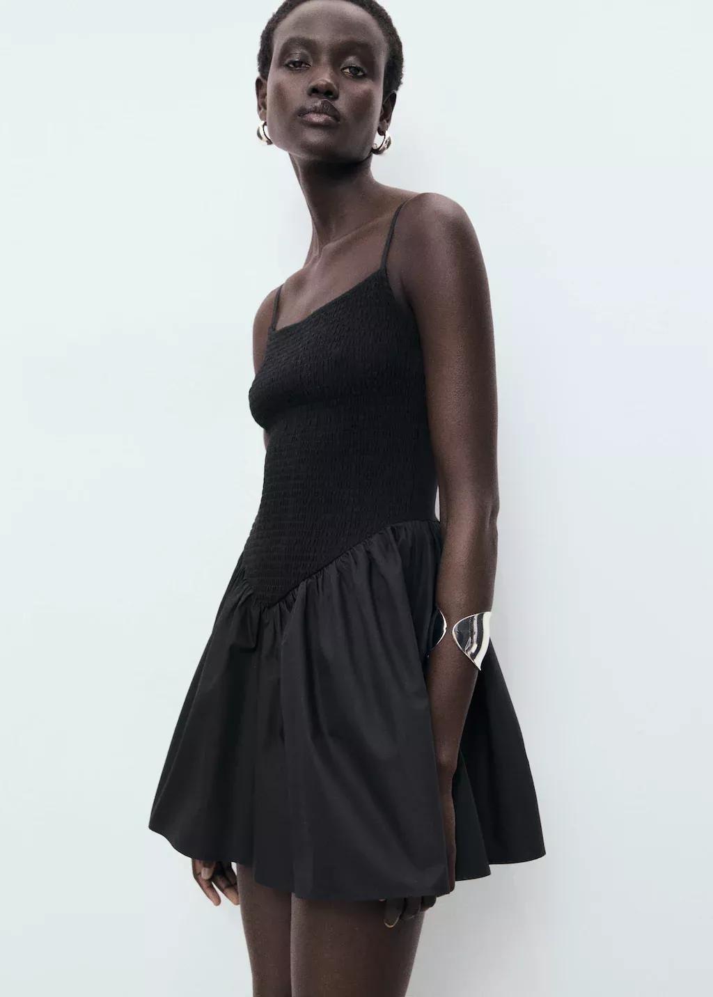 BLACK Combined gathered dress, , large image number 1