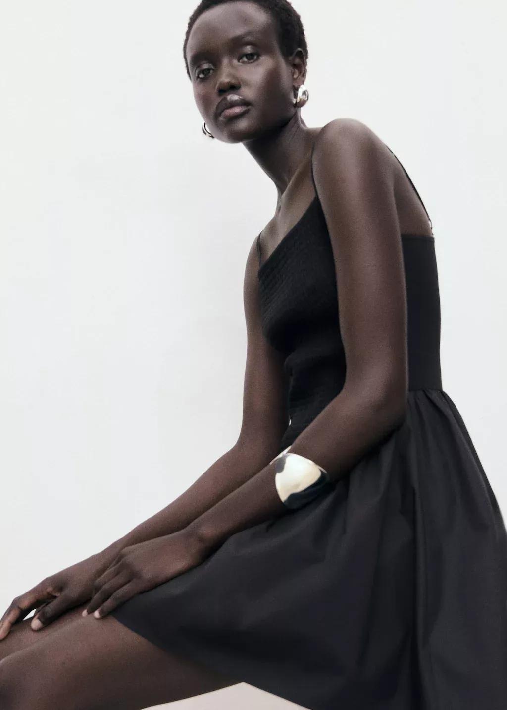 BLACK Combined gathered dress, , large image number 2