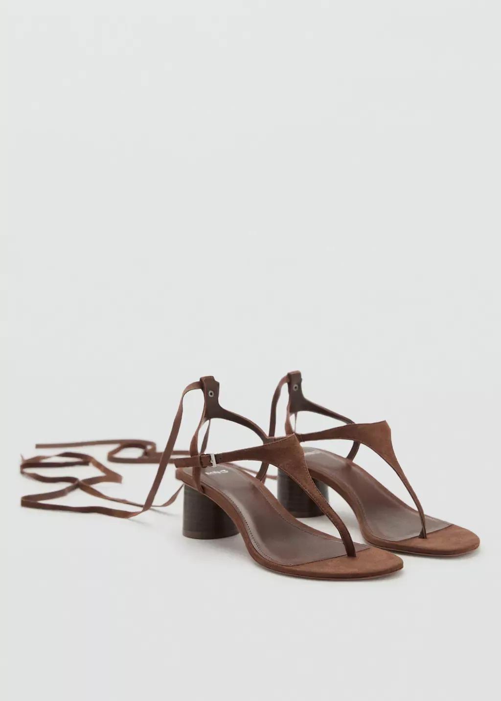 Brown Suede Leather Heeled Sandal, , large image number 0