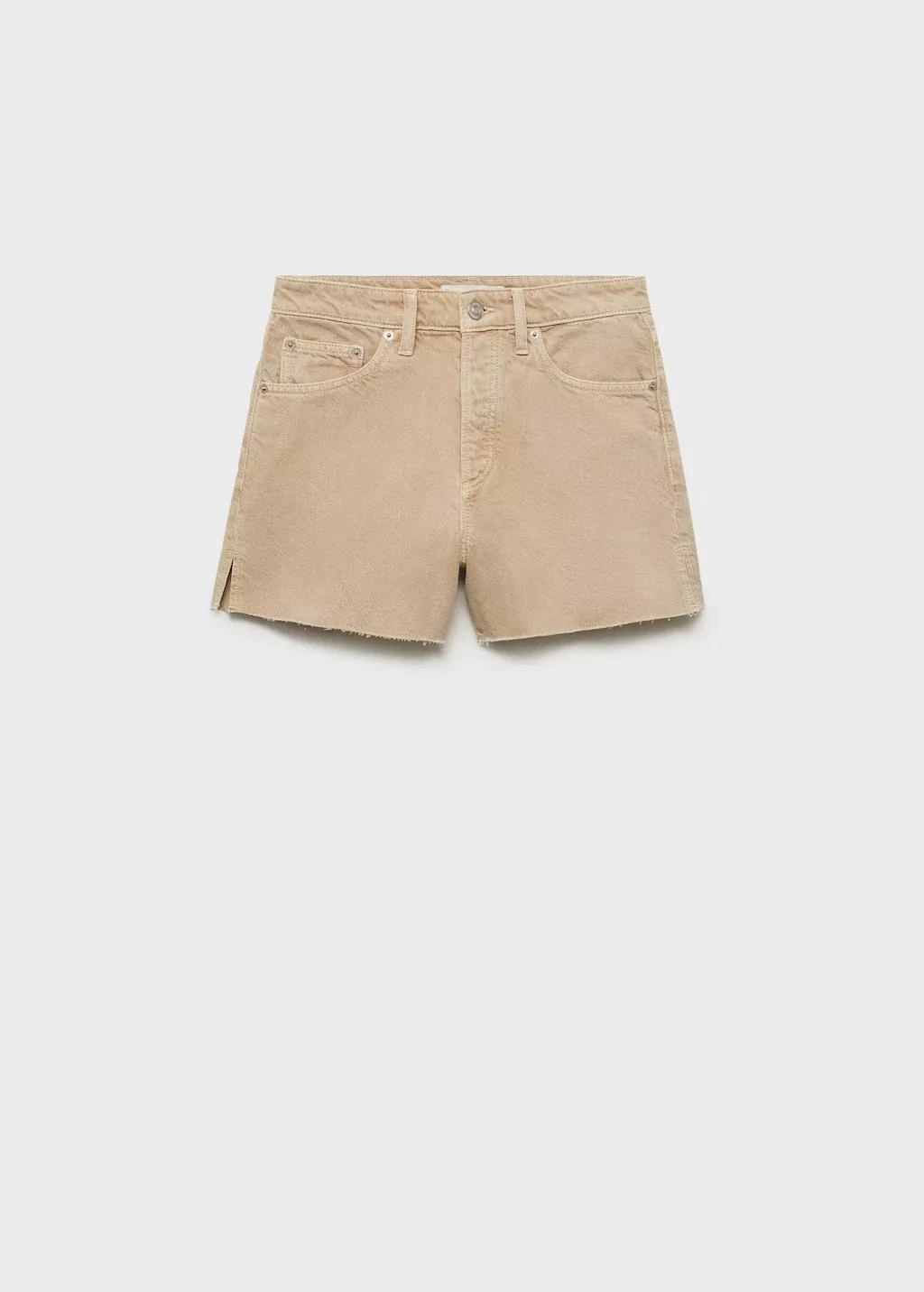 Beige Denim Shorts With Frayed Hem, , large image number 3