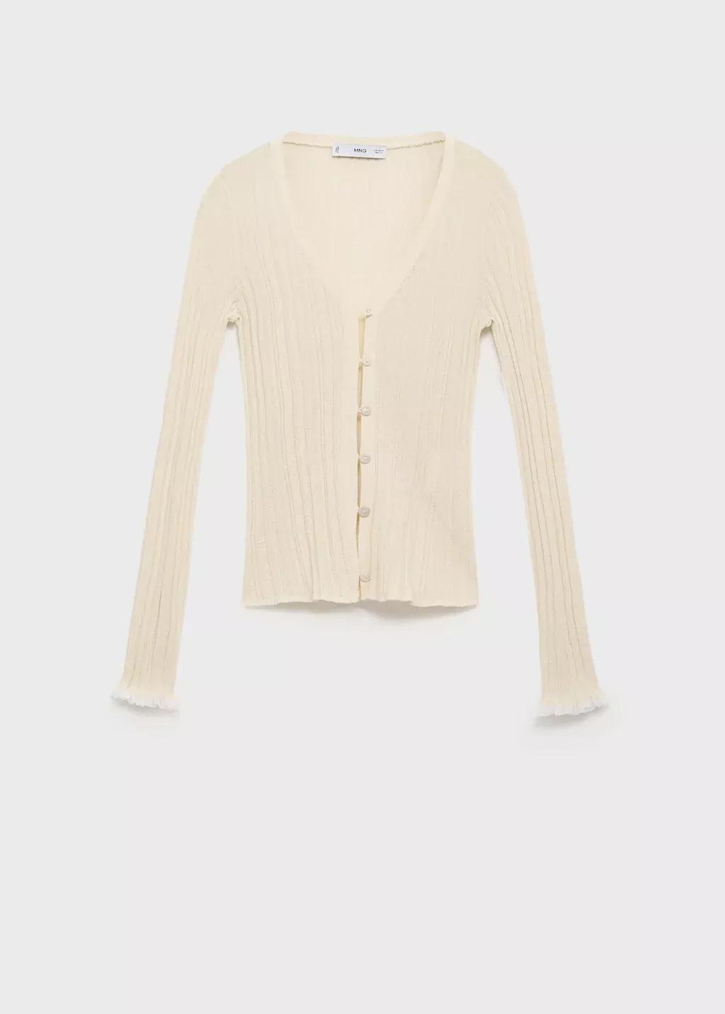 Beige Contrast Trim Cardigan, Light Beige, large image number 3