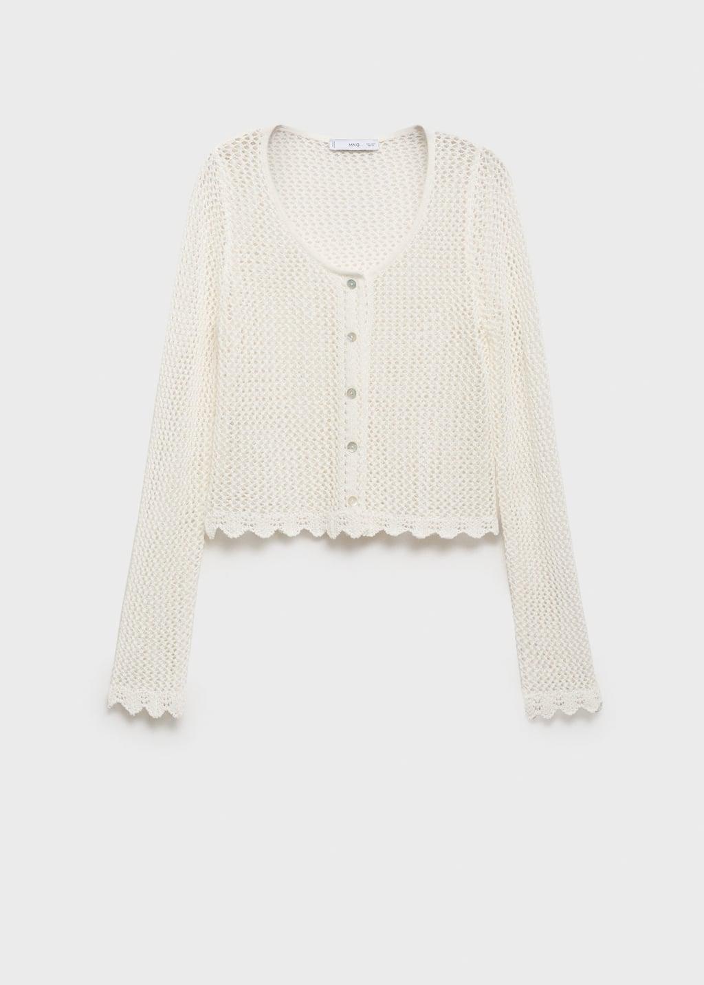 Cream Crochet Cardigan With Buttons, , large image number 3