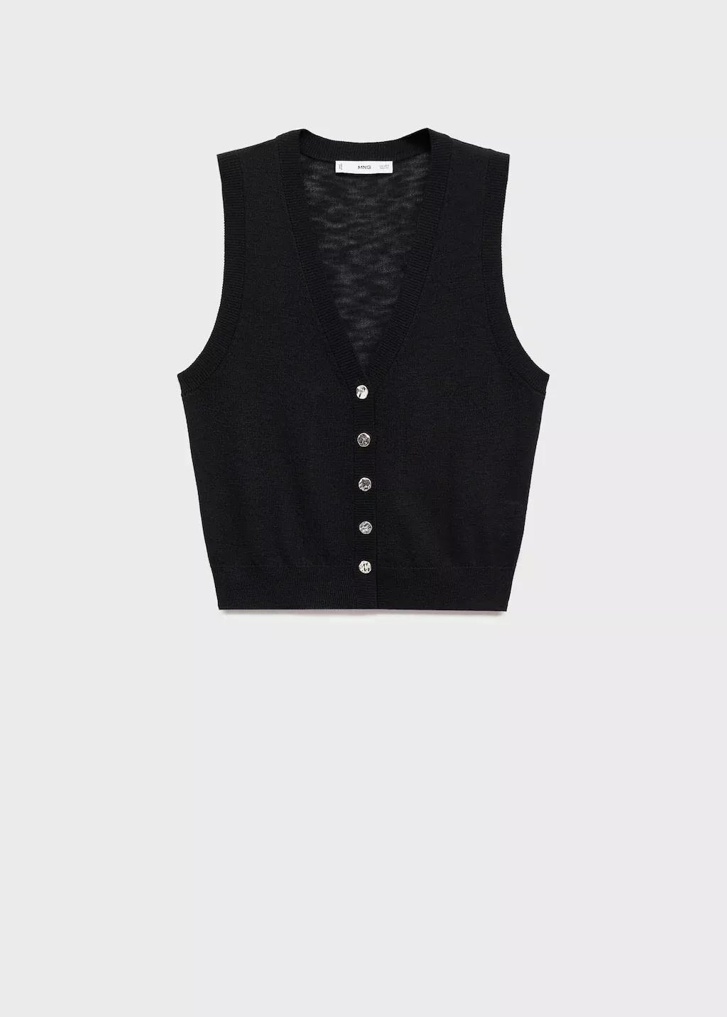 Black Fine-Knit Waistcoat With Buttons, , large image number 3