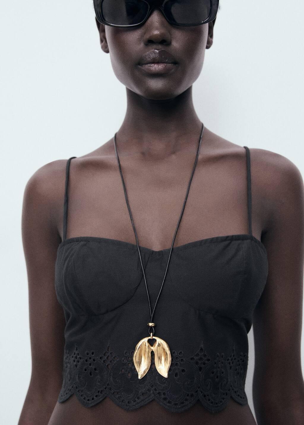 BLACK Embroidered crop top, , large image number 1