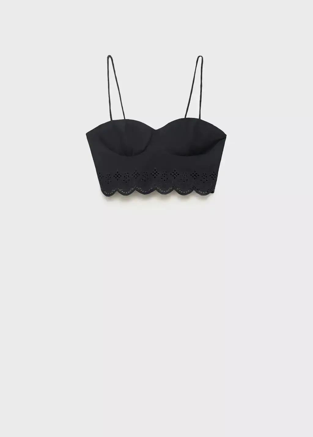 BLACK Embroidered crop top, , large image number 3