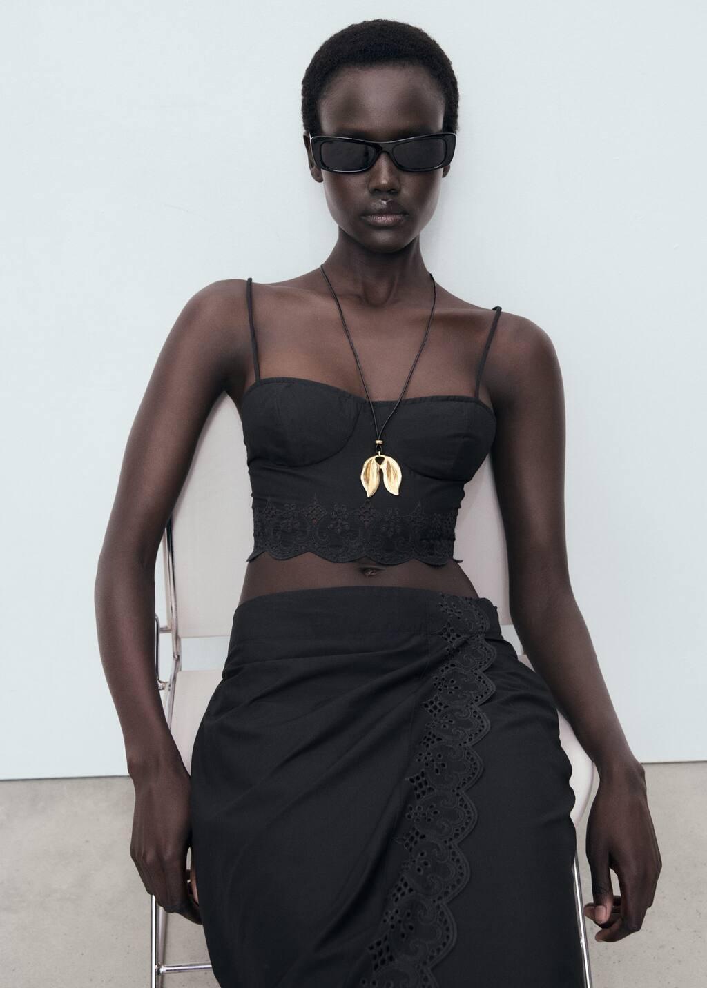 BLACK Embroidered crop top, , large image number 4
