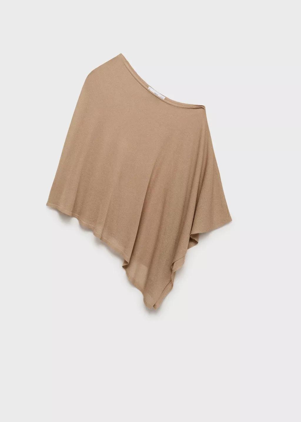 Beige Asymmetrical Knitted Cape, , large image number 0