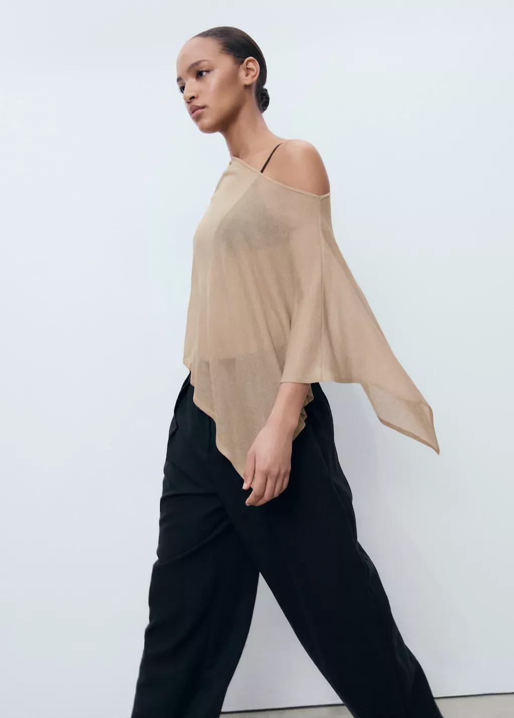 Beige Asymmetrical Knitted Cape, , large image number 3