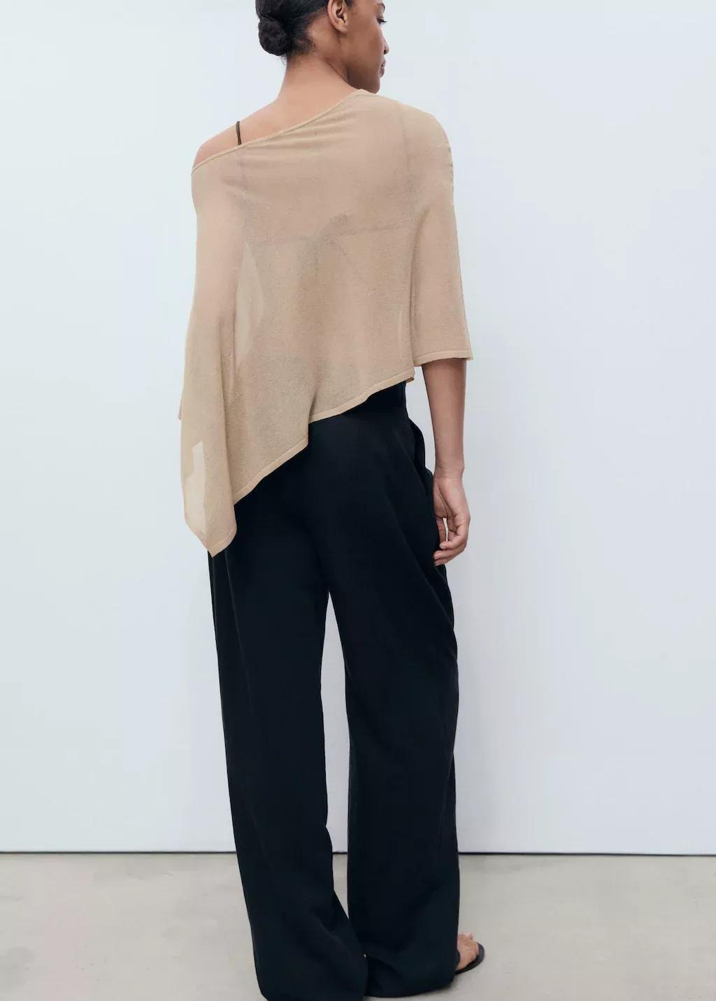 Beige Asymmetrical Knitted Cape, , large image number 6