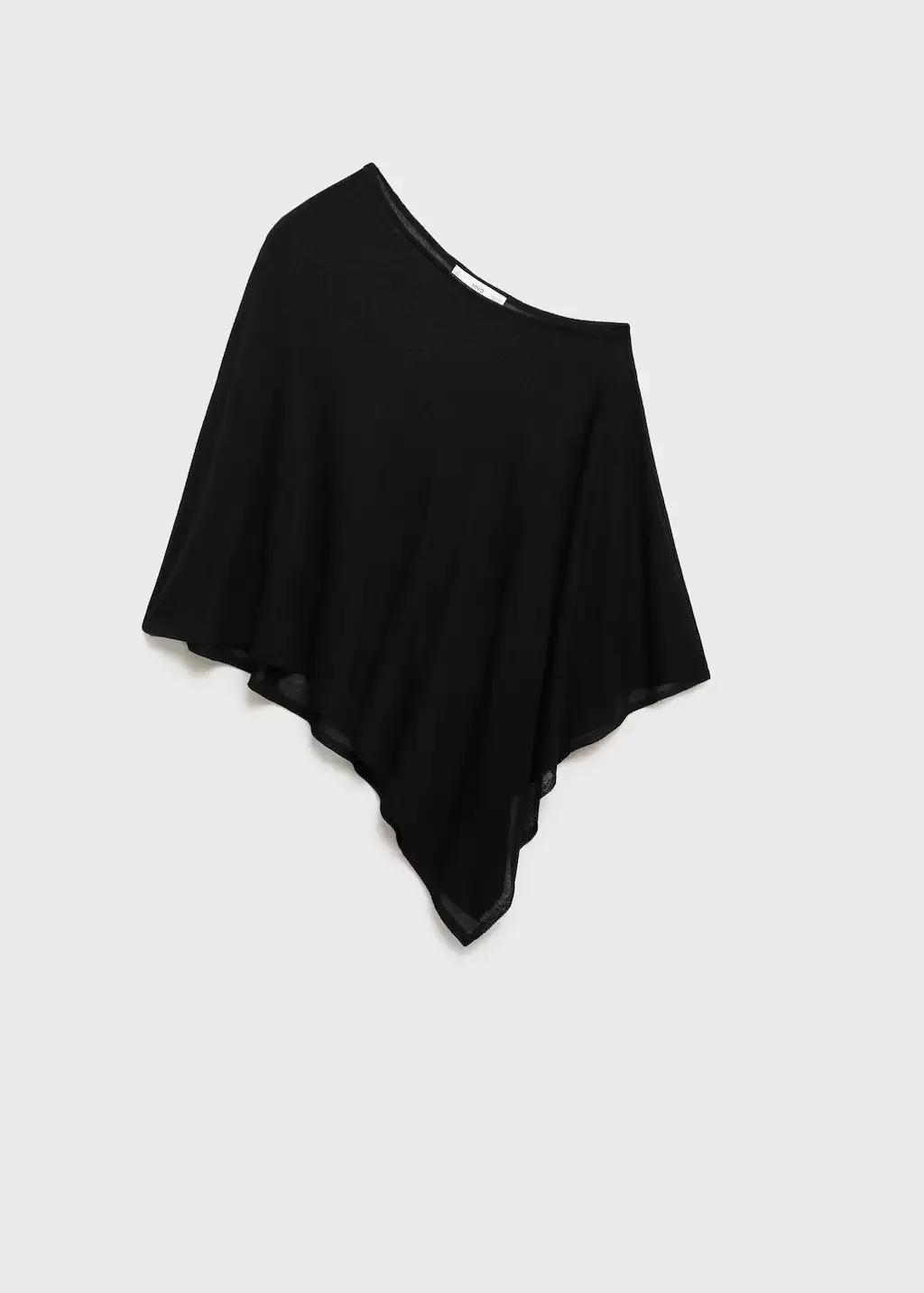 Black Asymmetrical Knitted Cape, , large image number 0