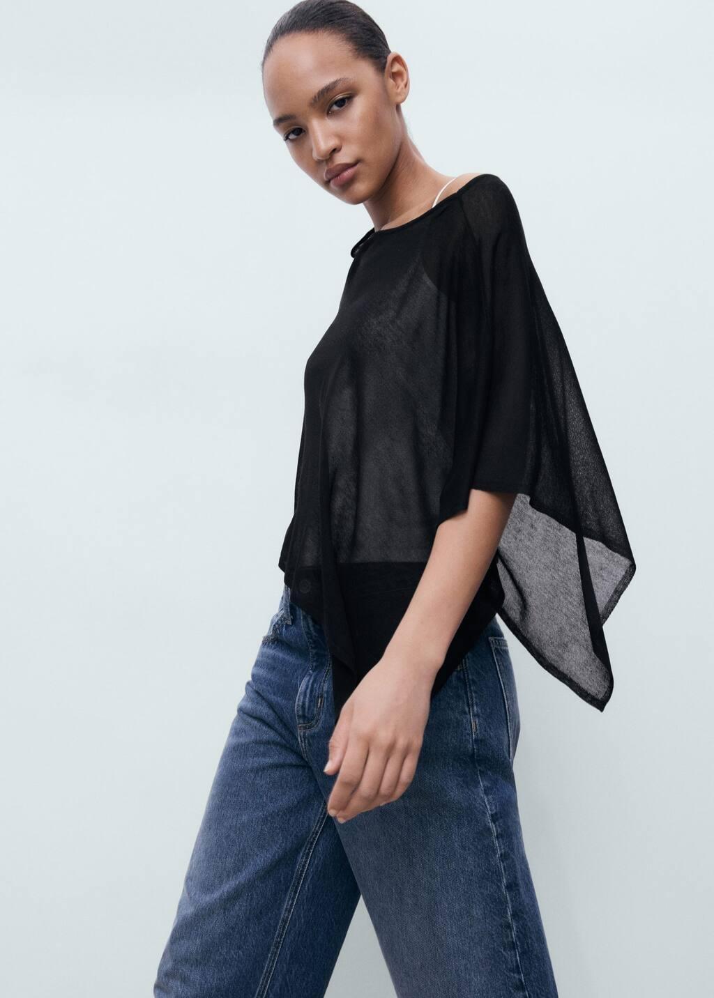 Black Asymmetrical Knitted Cape, , large image number 3