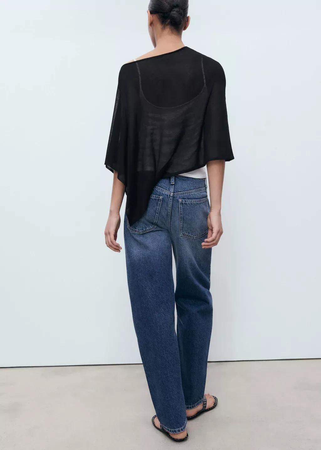 Black Asymmetrical Knitted Cape, , large image number 5