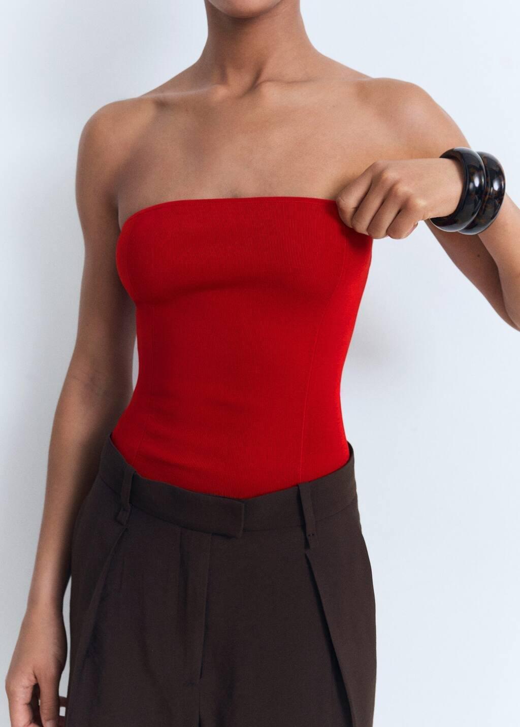 Red Strapless Fitted Top, , large image number 1