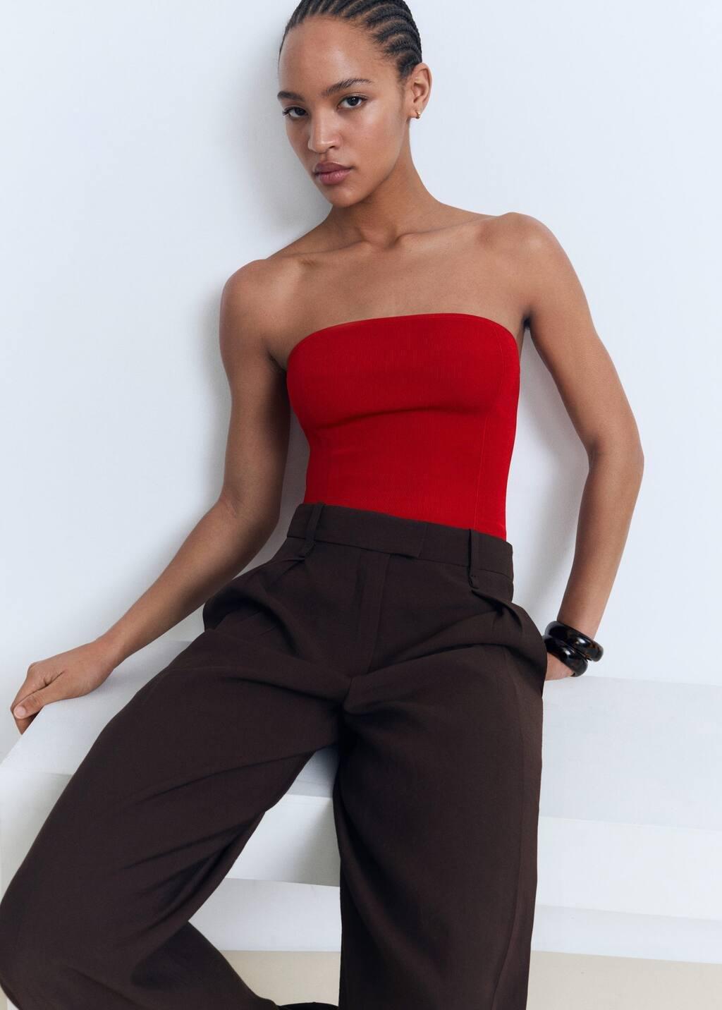 Red Strapless Fitted Top, , large image number 2