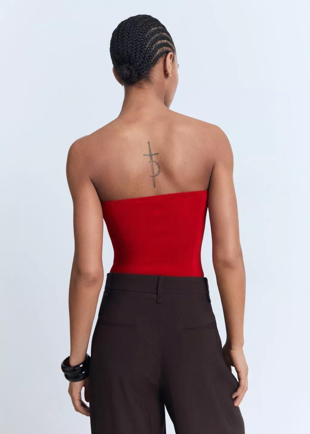 Red Strapless Fitted Top, , large image number 6