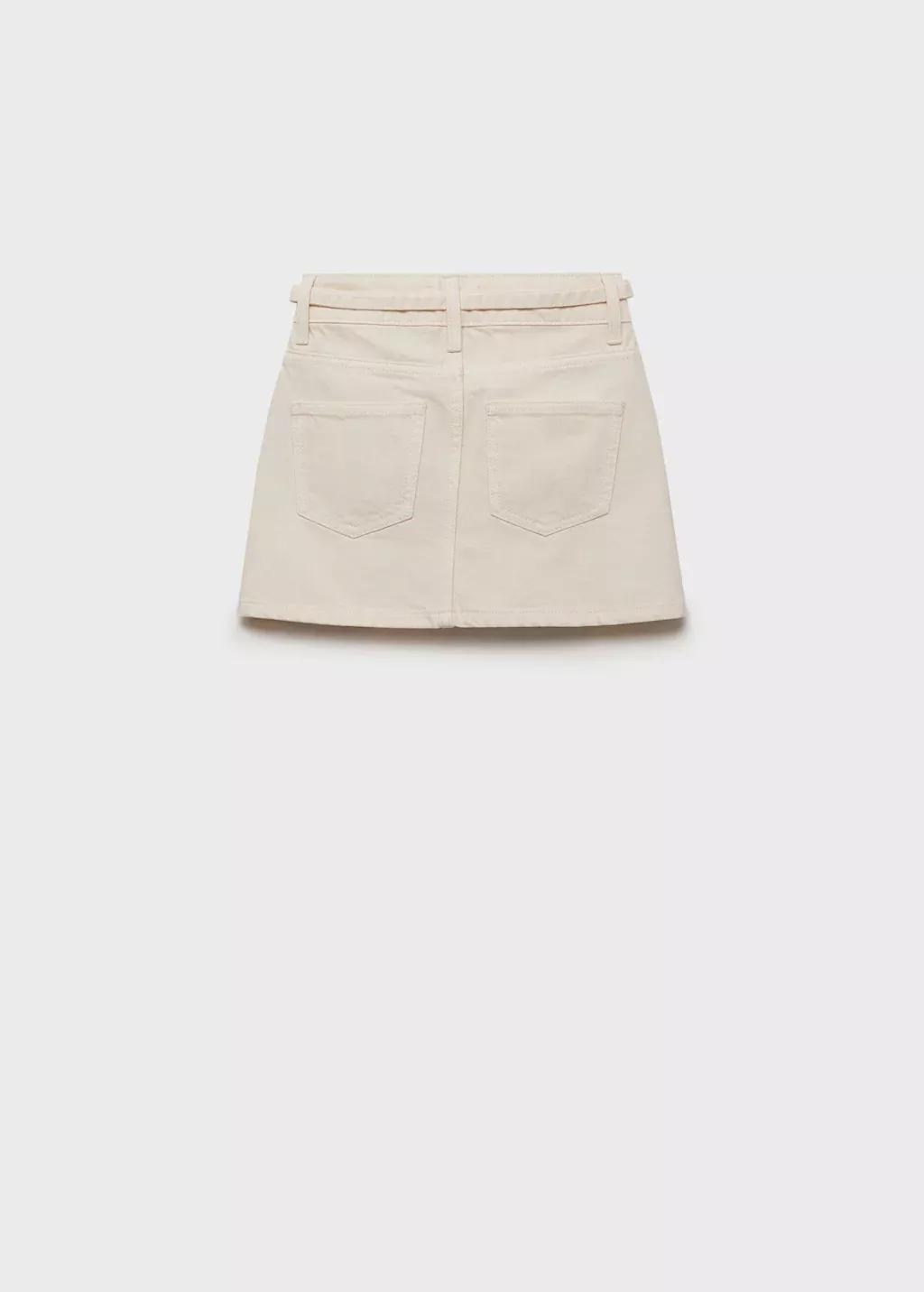 Cream Denim Skirt With Bow, Kids Girls, , large image number 1